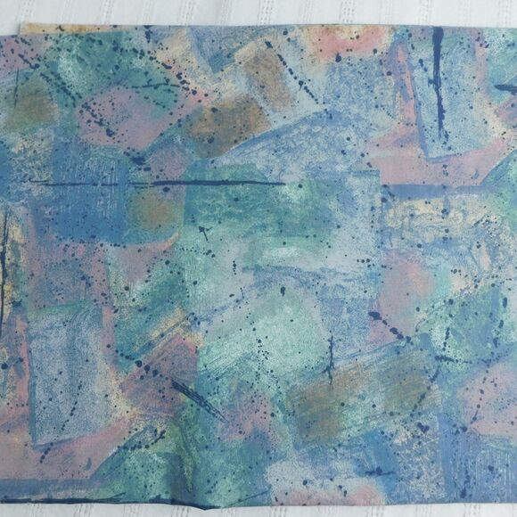 1990s FABRIC Decorator Geometric Speckled Cotton 2 Pieces 56x49, 48x19 Blue Aqua - Picture 1 of 10